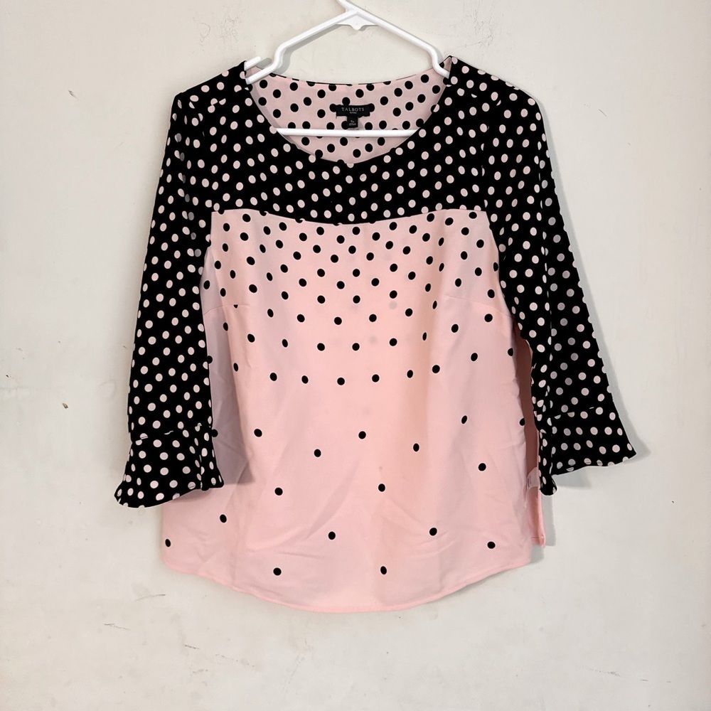 Talbots Black and White 3/4 Sleeve Peter Pan Collar Blouse PS